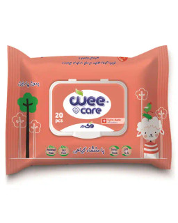 دستمال مرطوب کودک وی کر Wee Care حاوی روغن بادام بسته 20 عددی